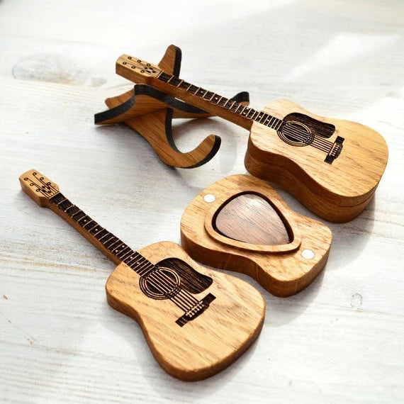 ⏰ÚLTIMO DIA COM 49% DE DESCONTO🎁 - Estojo de Palhetas de Madeira para Violão Acústico🎸