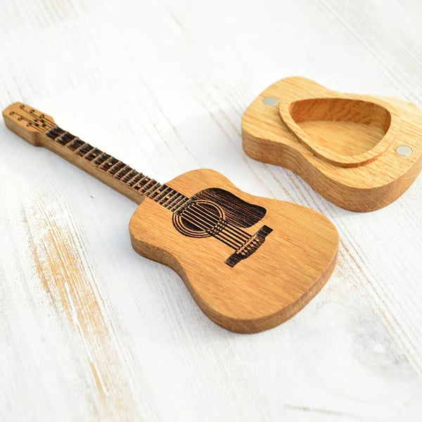 ⏰ÚLTIMO DIA COM 49% DE DESCONTO🎁 - Estojo de Palhetas de Madeira para Violão Acústico🎸