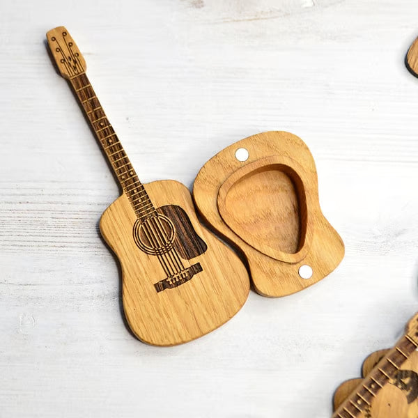 ⏰ÚLTIMO DIA COM 49% DE DESCONTO🎁 - Estojo de Palhetas de Madeira para Violão Acústico🎸